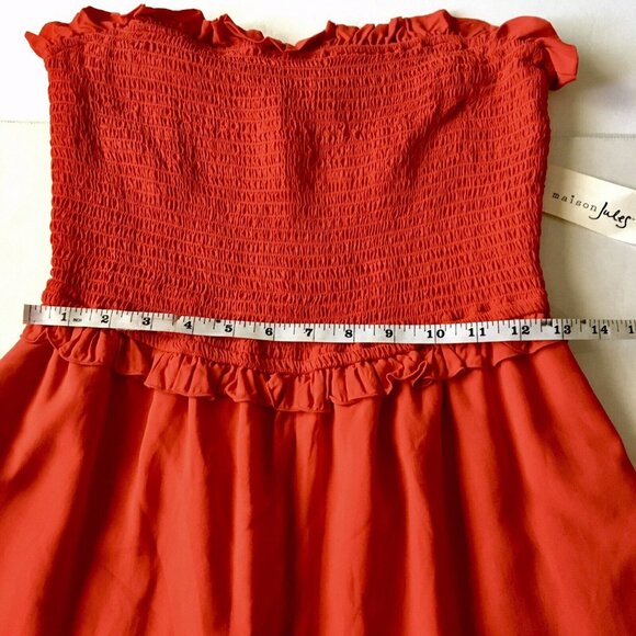 Maison Jules Rhubarb Red Strapless‎ Smocked Romper Women’s Size Medium - Picture 9 of 11
